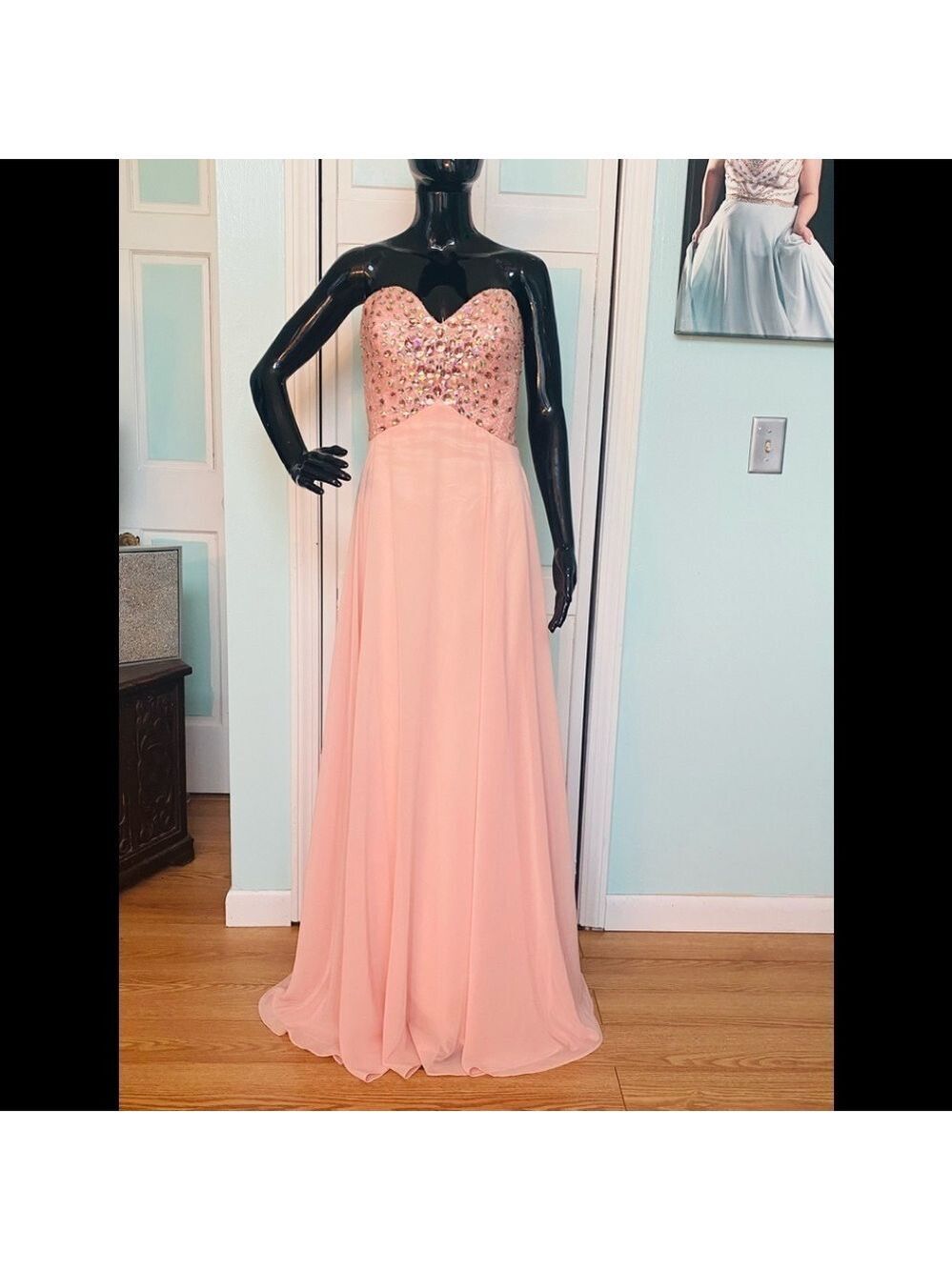 Size 12 Peach Prom Gown Full Floor Length chiffon Flowy Dress Cruise Gala A-line